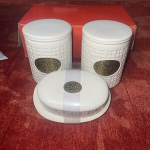 THL Ceramic “BUTTER, TEA “&”SUGAR “Canister set Modern Vintage Kitchen Decor.